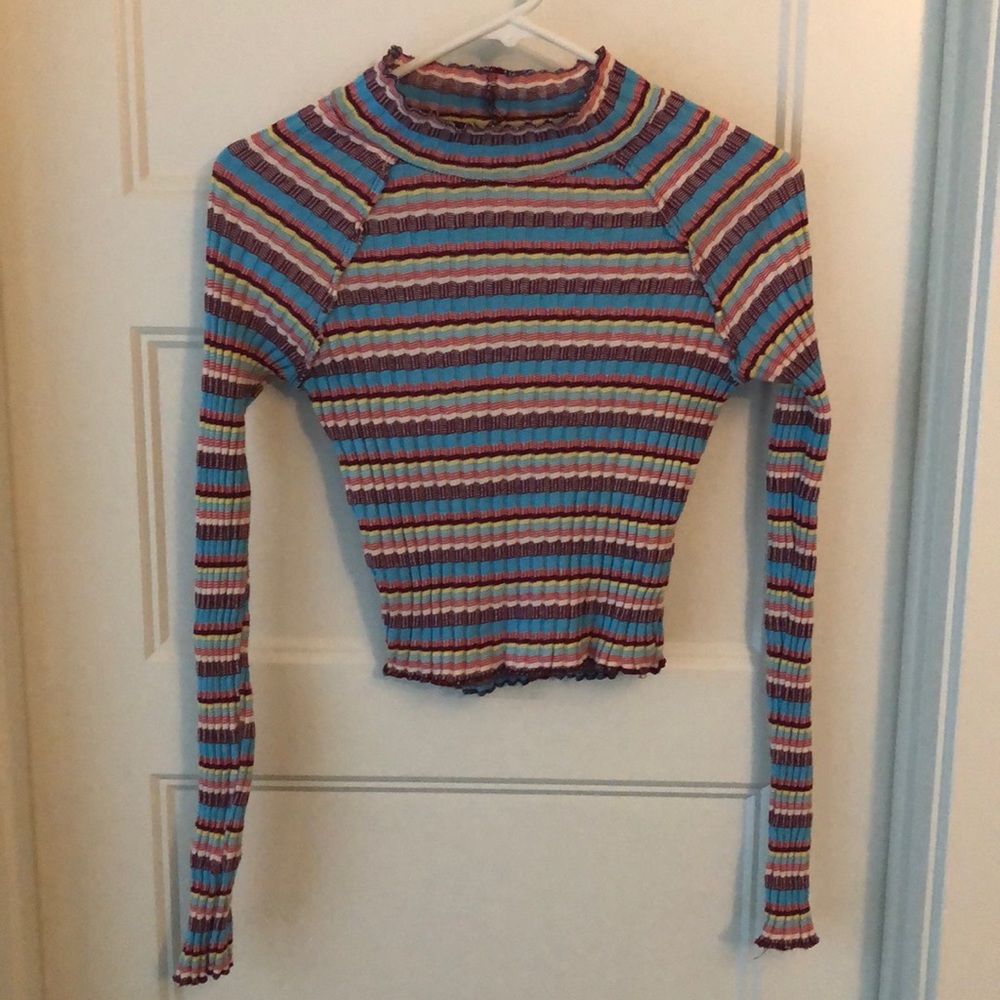 Free People rainbow striped mock neck